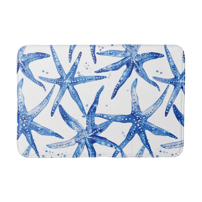 Alfombrilla De Baño Diseño Starfish azul y blanco (Anverso)