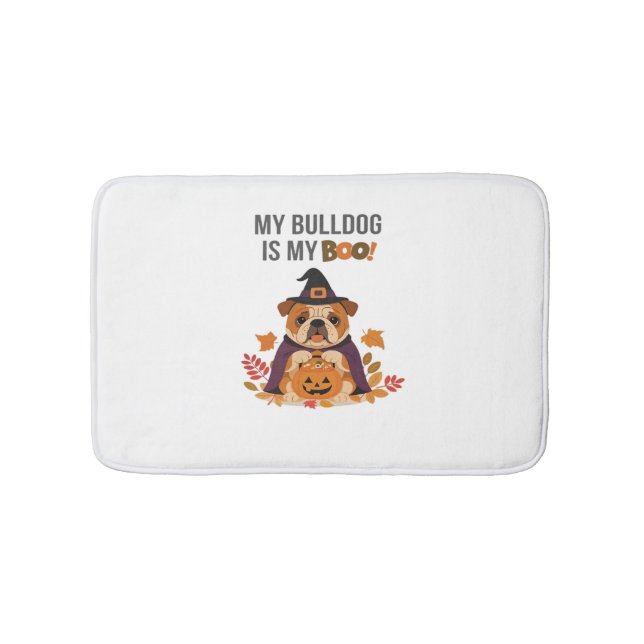 Alfombrilla De Baño Disfraz de Halloween bulldog Mi Bulldog es mi novi (Anverso)