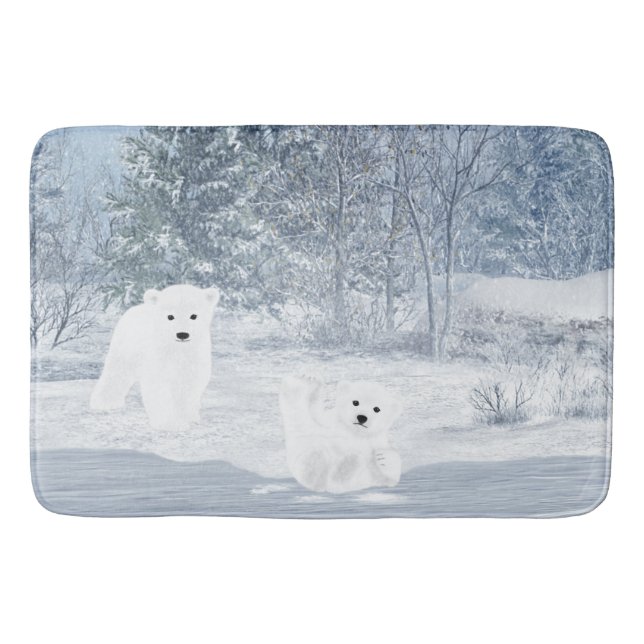 Alfombrilla De Baño Diversión de la nieve - oso polar Cubs, (Anverso)