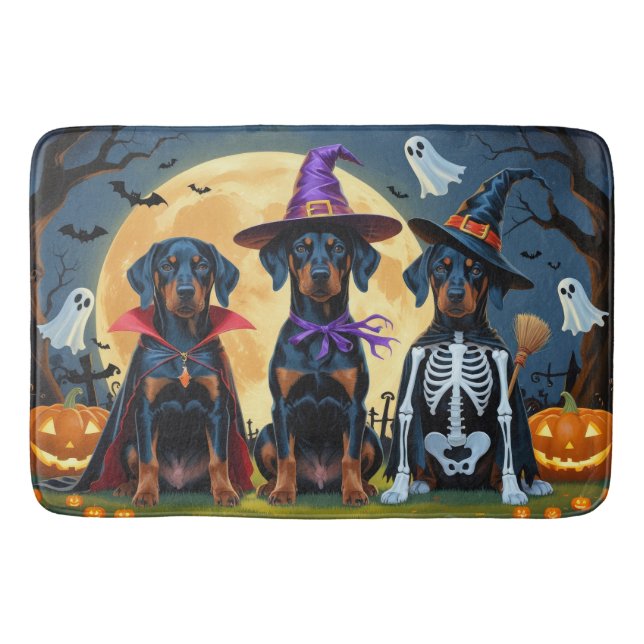 Alfombrilla De Baño Doberman Dogs Pumpkin Halloween Funny (Anverso)