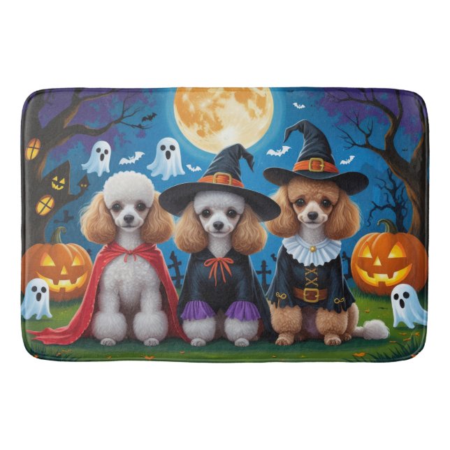 Alfombrilla De Baño Dogos de caniche Calabaza Halloween Gracioso (Anverso)