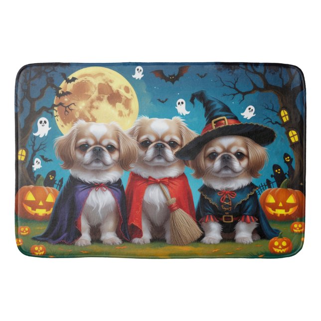 Alfombrilla De Baño Dogs pekingeses Calabaza Halloween Graciosa (Anverso)