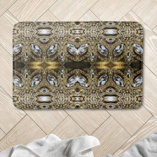 Alfombrilla De Baño dorado de plata gris y patrón de deco de arte negr