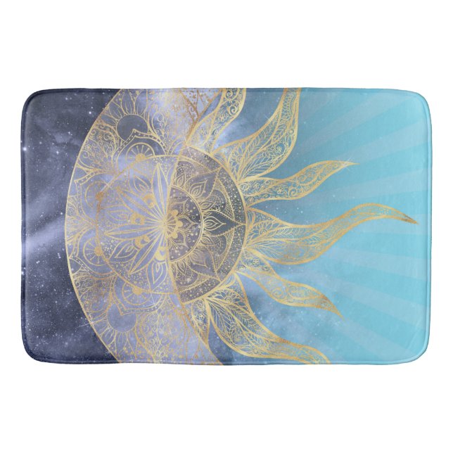 Alfombrilla De Baño Dorado Moon Sun Mandala Diseño Celeste (Anverso)