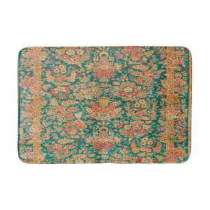 Alfombrilla De Baño Dorado verde flor floral estampado turco persa