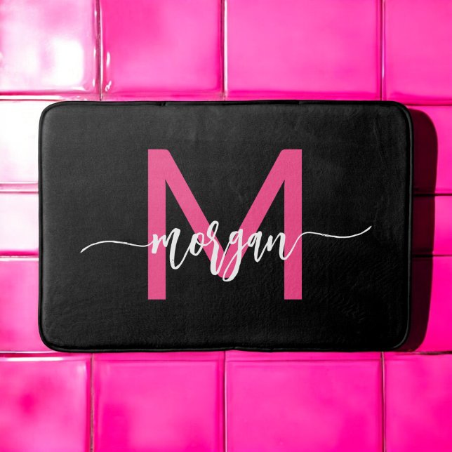 Alfombrilla De Baño Dormitorio del Chica del Monograma Negro Rosado Ca (Subido por el creador)