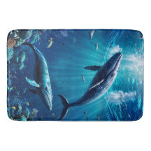 Dos ballenas nadando entre peces tropicales