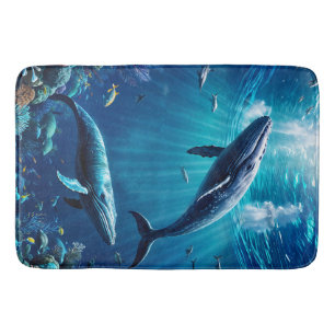 Alfombrilla De Baño Dos ballenas nadando entre peces tropicales