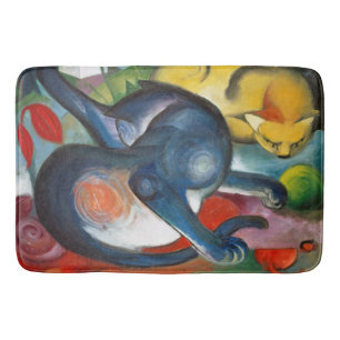 Alfombrilla De Baño Dos gatos, azul y amarillo, Franz Marc