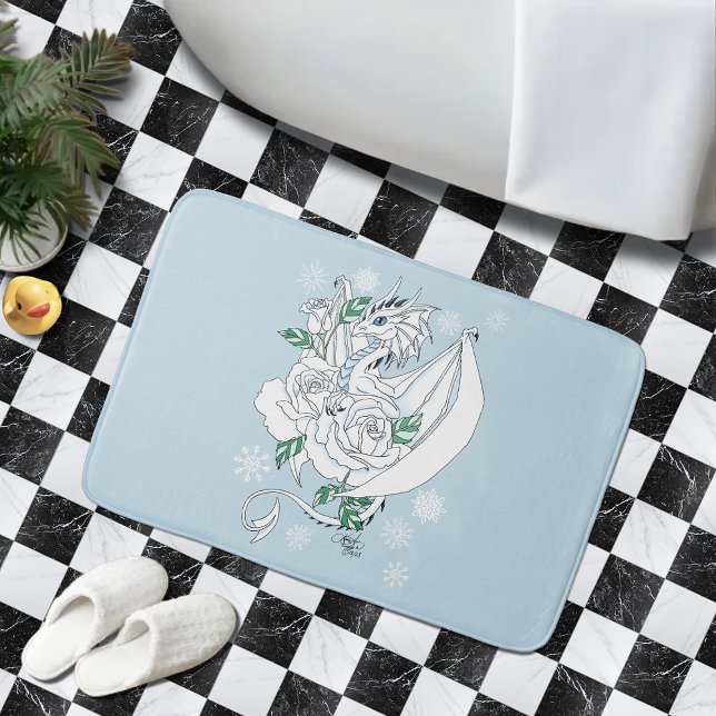 Alfombrilla De Baño Dragón Blanco Rosas Snowflakes Blue (Subido por el creador)