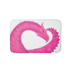 Alfombrilla De Baño Dragón cardiaco rosa caliente en blanco
