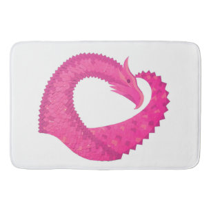 Alfombrilla De Baño Dragón cardiaco rosa caliente en blanco