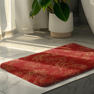 Alfombrilla De Baño Dragón chino con tono de oro y rojo