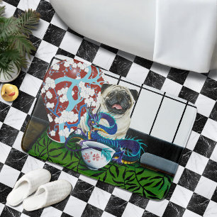 Alfombrilla De Baño Dragón chino de perro de pug