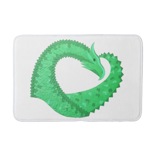 Alfombrilla De Baño Dragón del corazón verde sobre blanco (Anverso)