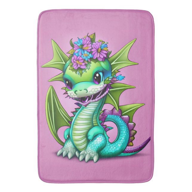 Alfombrilla De Baño Dragón infantil morado y verde (Frente vertical)