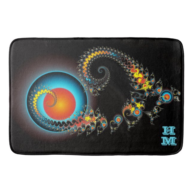 Alfombrilla De Baño Dragon Moon Modern Fractal Art con Monograma (Anverso)