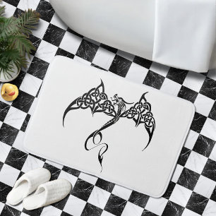 Alfombrilla De Baño Dragón Tribal Celta Entrelazado Negro Blanco Fanta