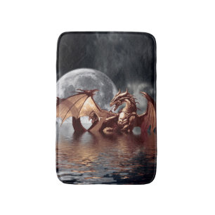 Alfombrilla De Baño Dragón y la luna en ascenso Fantasía Matas de Baño