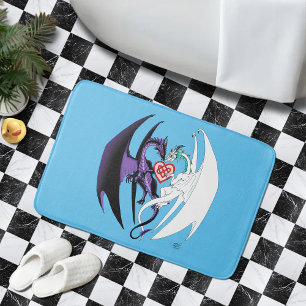 Alfombrilla De Baño Dragones Amor Corazón Azul
