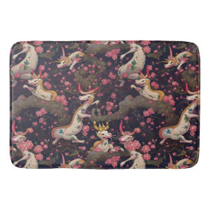 Alfombrilla De Baño Dragones dorados y blancos con flores de cerezo