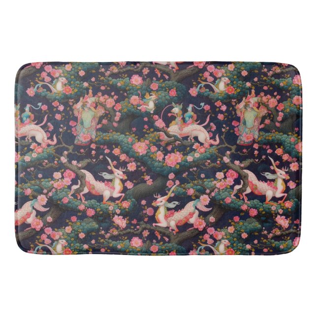 Alfombrilla De Baño Dragones rosas y flores de cerezo (Anverso)