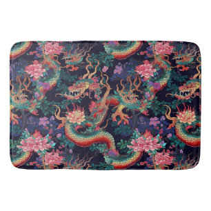 Alfombrilla De Baño Dragones y flores de neón