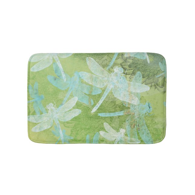 Alfombrilla De Baño Dragonflies Green Crema Pattern (Anverso)