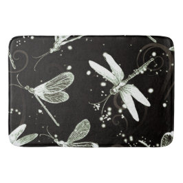 Alfombrilla De Baño Dragonflies Mat negro y blanco grande de baño
