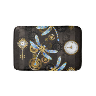 Alfombrilla De Baño Dragoniscos de Steampunk sobre fondo rayado marrón