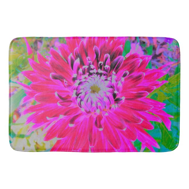 Alfombrilla De Baño Dramática flor de Dahlia roja y rosa (Anverso)