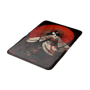 Alfombrilla De Baño Dramático teatro negro y rojo Kabuki