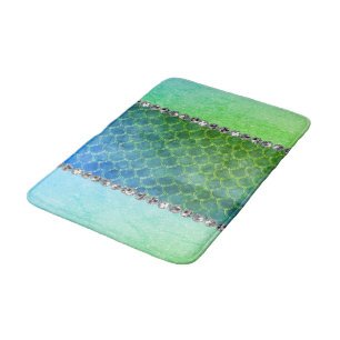 Alfombrilla De Baño Dreamy Blue Green Mermaid Diamond Bling