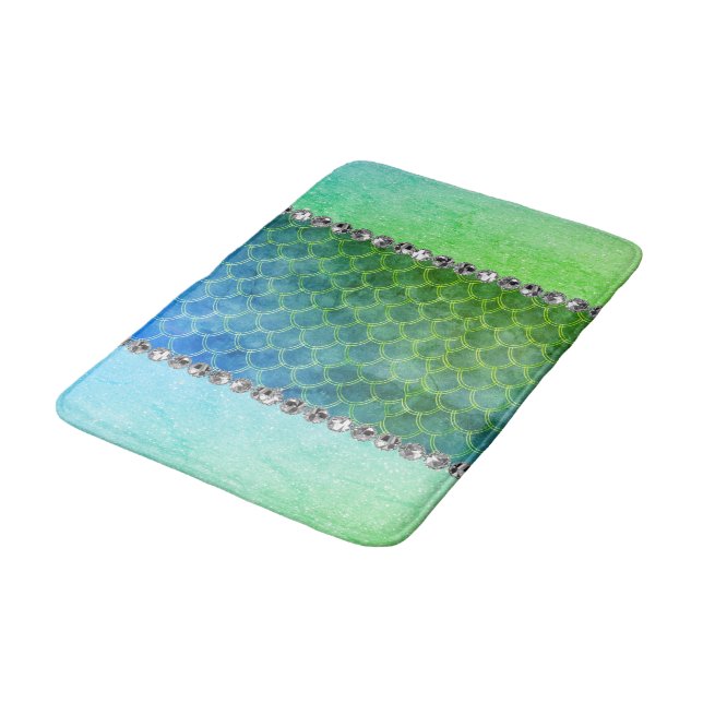 Alfombrilla De Baño Dreamy Blue Green Mermaid Diamond Bling (Angular)