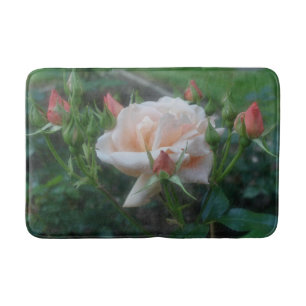Alfombrilla De Baño Dreamy Peach Rosa Y Rosebuds Flower