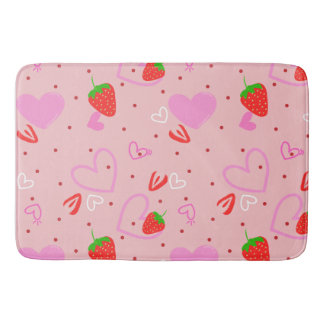 Alfombrilla De Baño Dulce patrón sin costuras de fresa y corazones