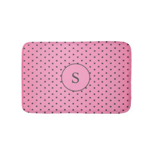 Alfombrilla De Baño Dulce puntos rosados de polka monogramada