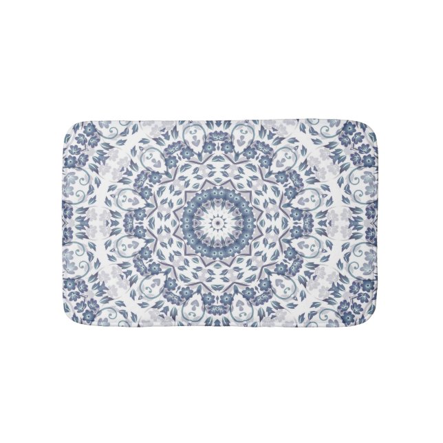 Alfombrilla De Baño Duste Blue Floral Blanca Mandala (Anverso)