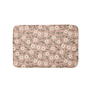 Alfombrilla De Baño Dusty Rose White Modern Farmhouse Daisy Pattern