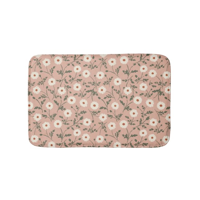 Alfombrilla De Baño Dusty Rose White Modern Farmhouse Daisy Pattern (Anverso)