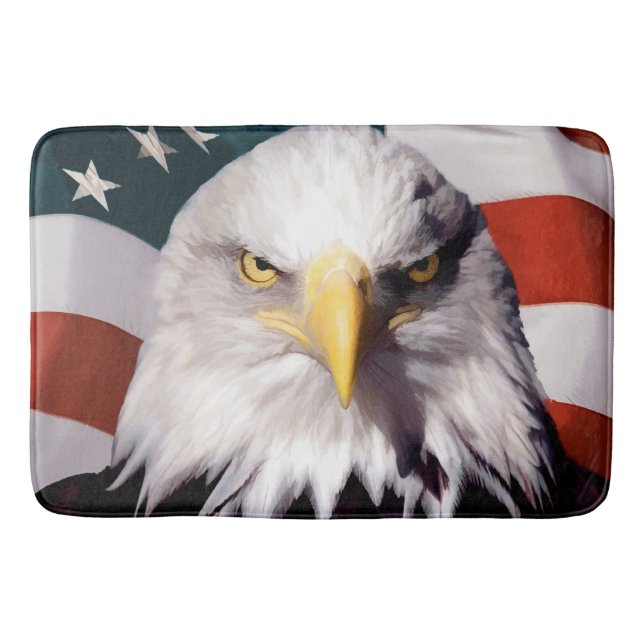 Alfombrilla De Baño Eagle calvo americano con la bandera (Anverso)