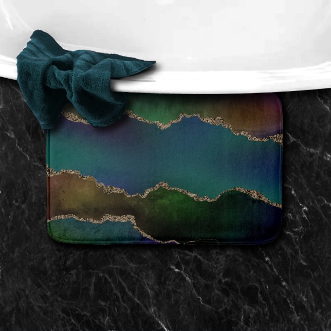Alfombrilla De Baño Edgy Agate | Moody Jewel Tone Mystic Verde azulado (Subido por el creador)