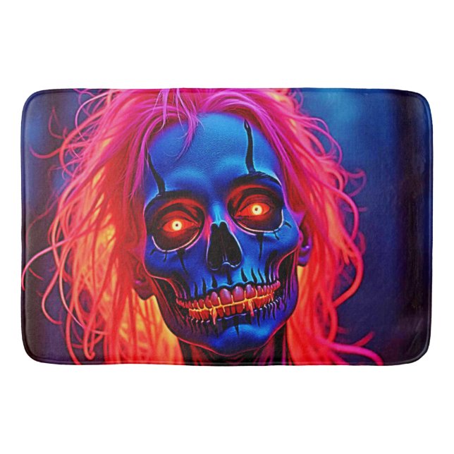 Alfombrilla De Baño Eerie Skeleton con diseño de pelo rosado (Anverso)