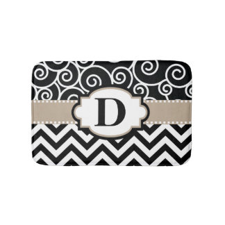 Alfombrilla De Baño El beige negro remolina Chevron