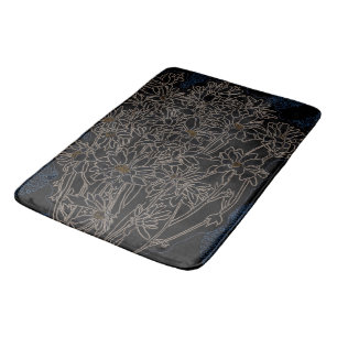 Alfombrilla De Baño El crisantemo flor de jardín arte negro y metaliza