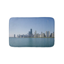 Alfombrilla De Baño El horizonte de Chicago con patrón espejado
