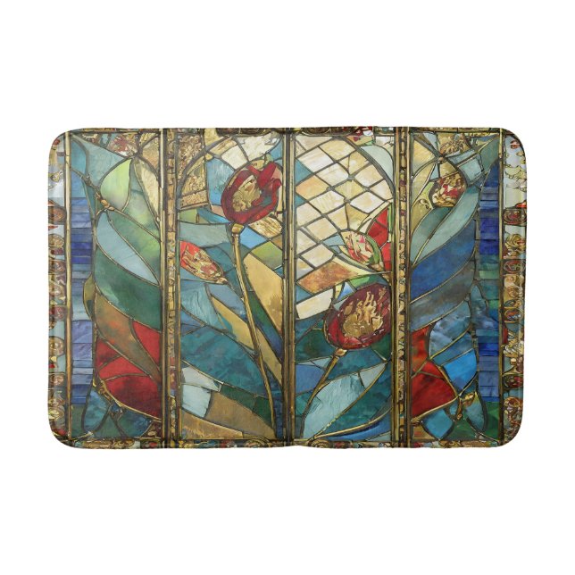 Alfombrilla De Baño El Jefe Rojo de Vidrio Manchado atiende al amanece (Anverso)