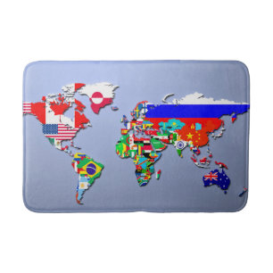 Alfombrilla De Baño El mapa del mundo con sus banderas