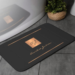 Alfombrilla De Baño El oro negro elegante nombre monogramado moderno
