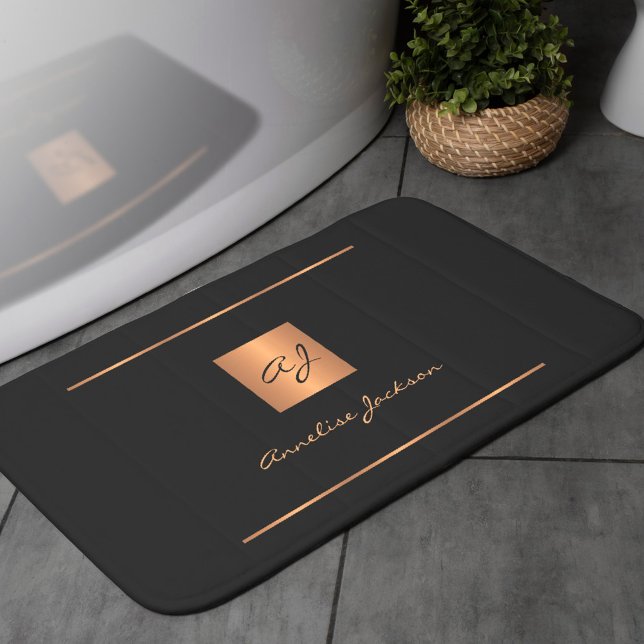 Alfombrilla De Baño El oro negro elegante nombre monogramado moderno (Subido por el creador)